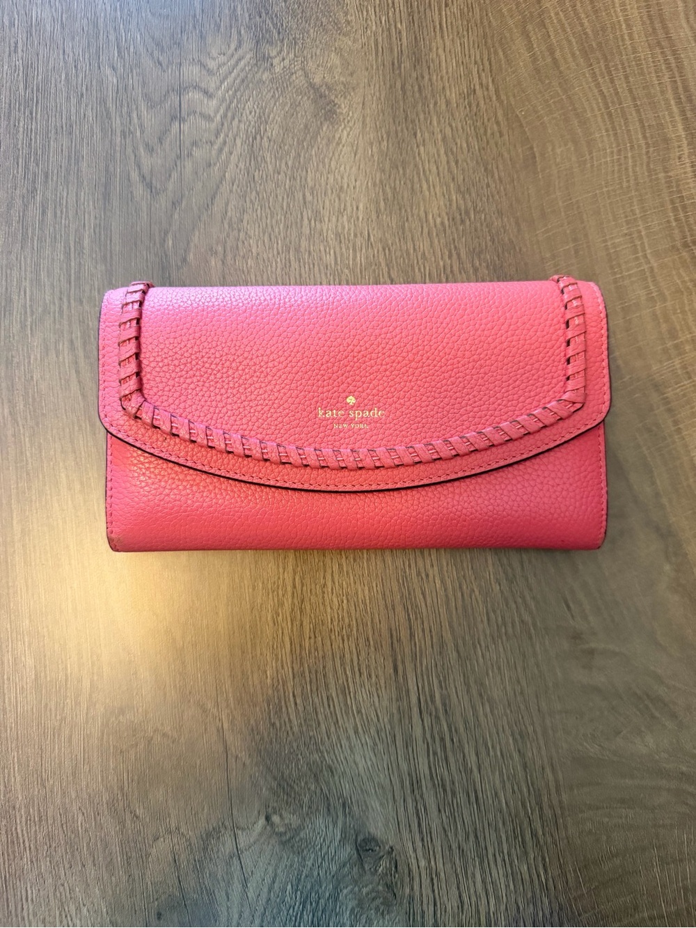 Kate Spade Pink Leather Flap Wallet with Whipstitch Trim